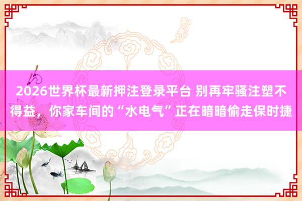 2026世界杯最新押注登录平台 别再牢骚注塑不得益,你家车间的“水电气”正在暗暗偷走保时捷