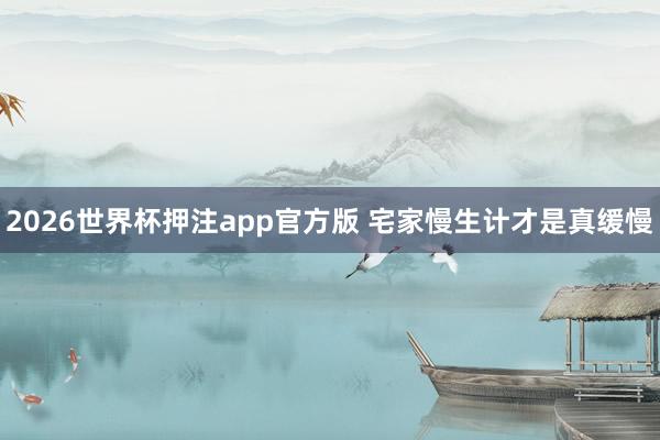 2026世界杯押注app官方版 宅家慢生计才是真缓慢