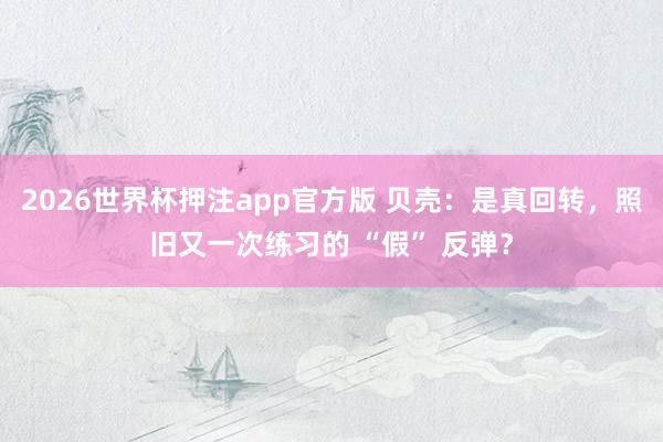 2026世界杯押注app官方版 贝壳:是真回转,照旧又一次练习的 “假” 反弹?