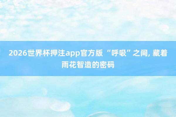 2026世界杯押注app官方版 “呼吸”之间, 藏着雨花智造的密码