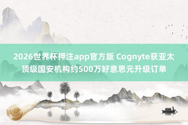 2026世界杯押注app官方版 Cognyte获亚太顶级国安机构约500万好意思元升级订单
