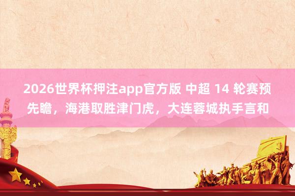 2026世界杯押注app官方版 中超 14 轮赛预先瞻，海港取胜津门虎，大连蓉城执手言和
