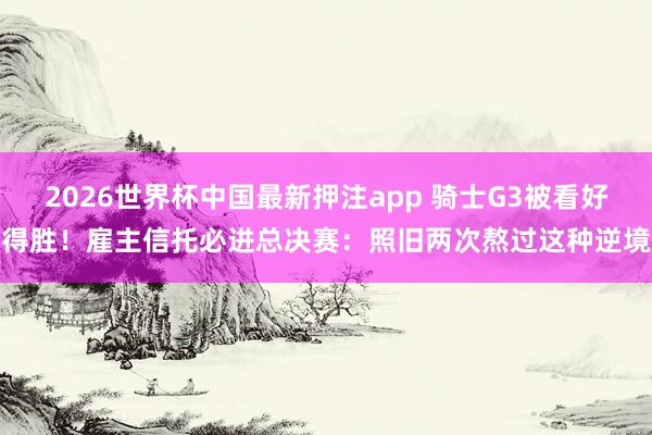 2026世界杯中国最新押注app 骑士G3被看好得胜！雇主信托必进总决赛：照旧两次熬过这种逆境