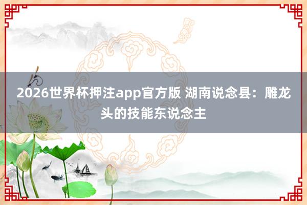 2026世界杯押注app官方版 湖南说念县：雕龙头的技能东说念主