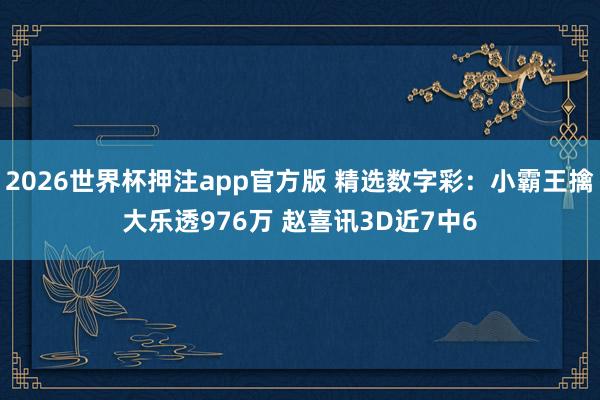 2026世界杯押注app官方版 精选数字彩:小霸王擒大乐透976万 赵喜讯3D近7中6