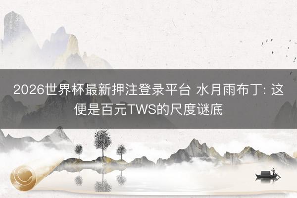 2026世界杯最新押注登录平台 水月雨布丁: 这便是百元TWS的尺度谜底