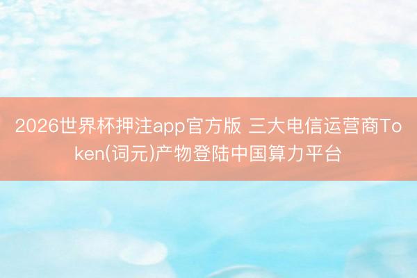 2026世界杯押注app官方版 三大电信运营商Token(词元)产物登陆中国算力平台