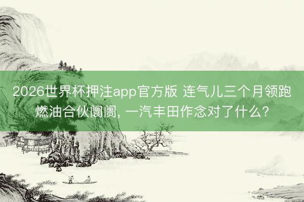 2026世界杯押注app官方版 连气儿三个月领跑燃油合伙阛阓, 一汽丰田作念对了什么?